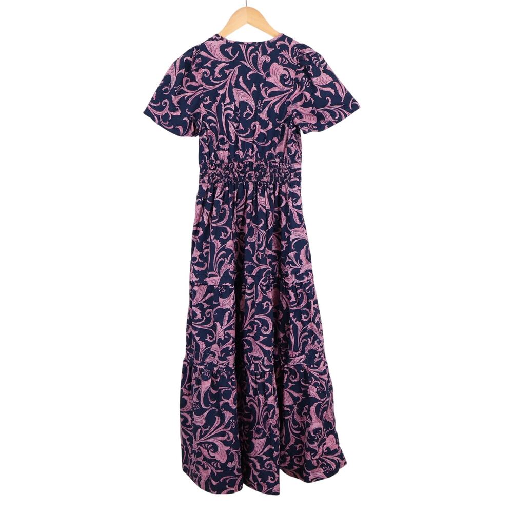 By Anthropologie Printed Floral Somerset Cotton Maxi Dress Navy Pink Size XS - Picture 5 of 7
